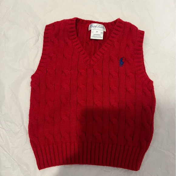 Ralph Lauren Red Cable Knit Sweater Vest Ralph Lauren Christmas size 9 months - Picture 1 of 7